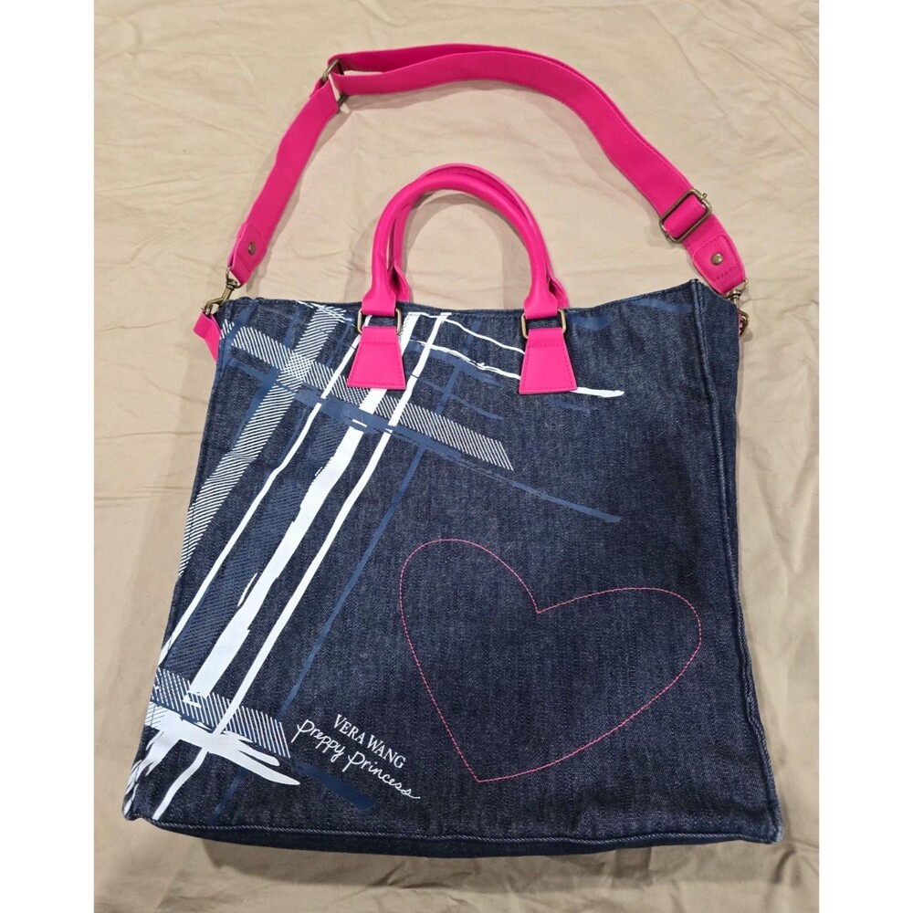Vera Wang Denim Tote with Pink Handles and Strap